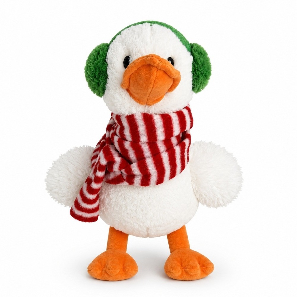 Giggle Scape 15in Plush Duck Winter Scarf Earmuffs Holiday Stuffed Animal White